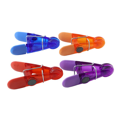 Colourful Plastic Magnetic Clips For Fridge Notes Photos And Papers (4 Pc Set)