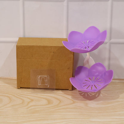 Wall-mounted Wukusy flower-shaped double layer plastic soap dish holder with drainage for bathroom use