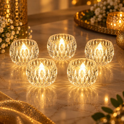 Wukusy crystal style LED decorative candles, 5-piece set for festive tabletop decor