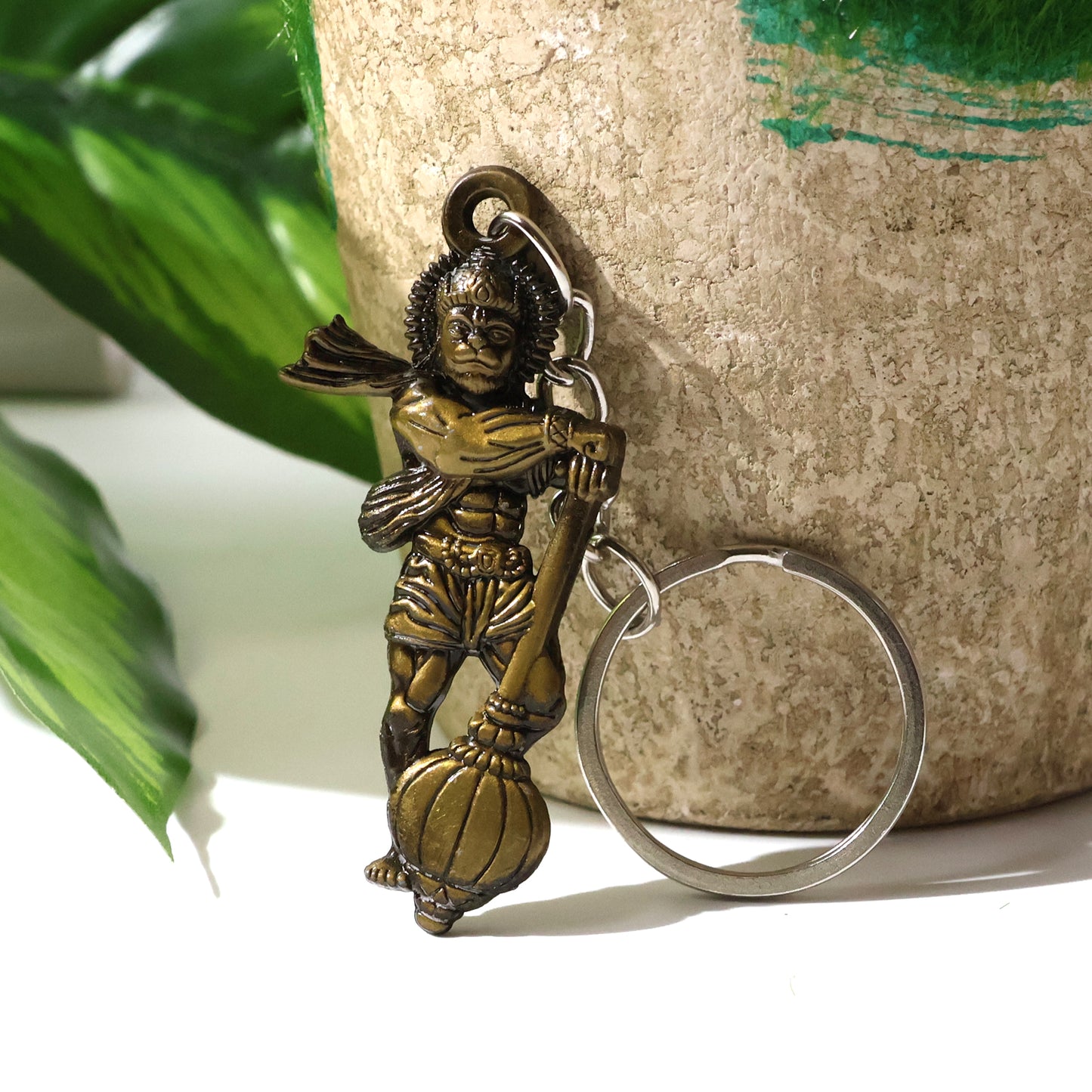 Elegant Lord Hanuman metal keychain by Wukusy featuring detailed Hanuman figure with intricate design and metallic finish.