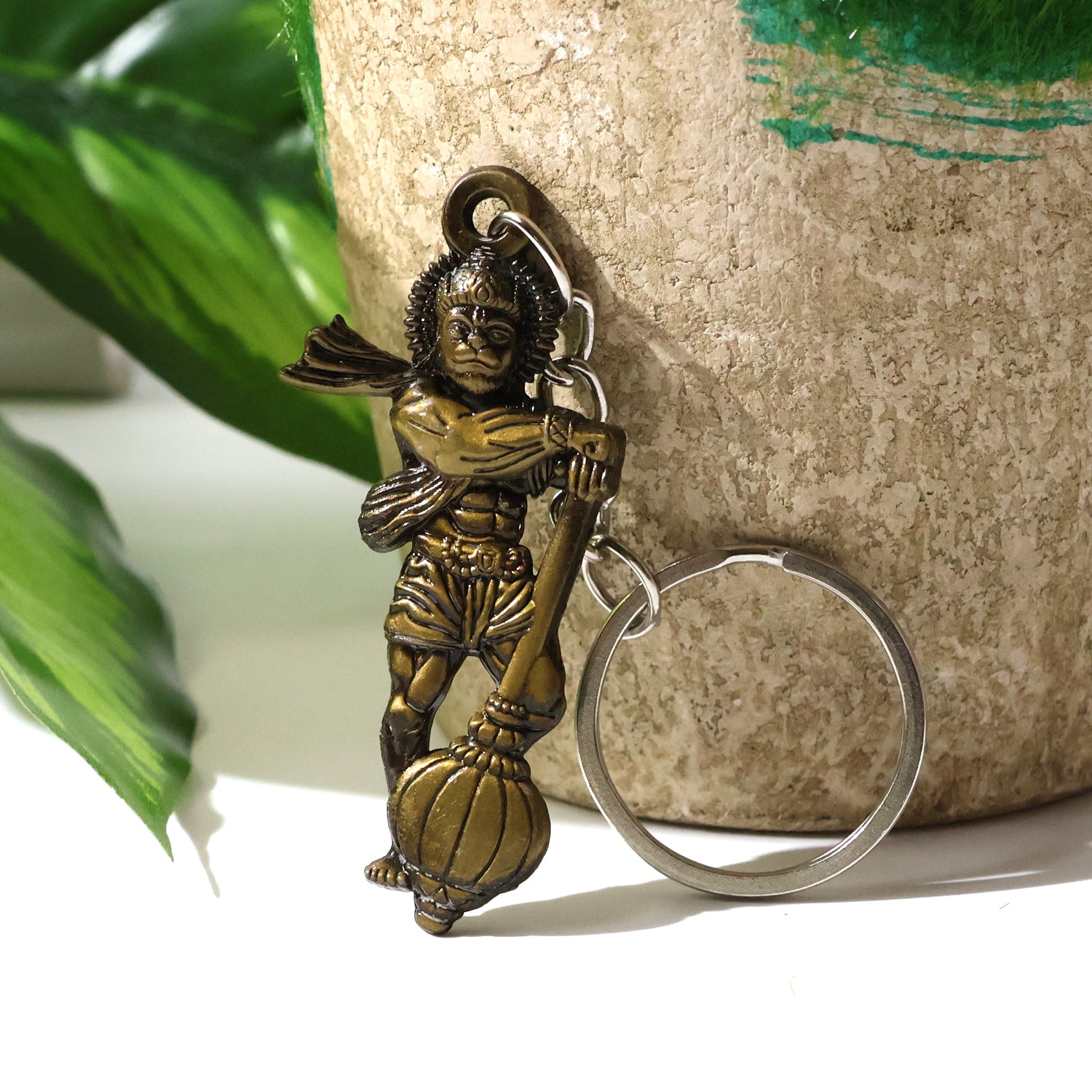 Elegant Lord Hanuman metal keychain by Wukusy featuring detailed Hanuman figure with intricate design and metallic finish.