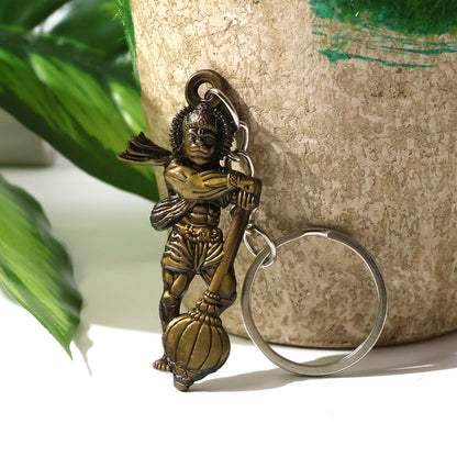 Elegant Lord Hanuman metal keychain by Wukusy featuring detailed Hanuman figure with intricate design and metallic finish.