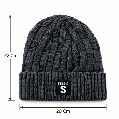 Winter Warm Cable Knit Beanie Cap With Folded Ribbed Cuff For Daily Wear (1 Pc)