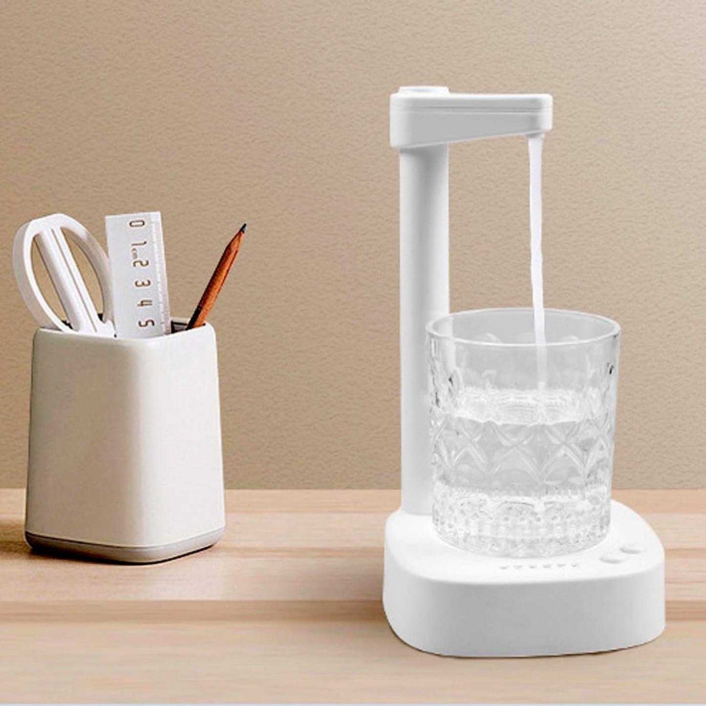 Wukusy USB charging desktop water bottle dispenser with small pipe and single button operation for home, office, or outdoor use