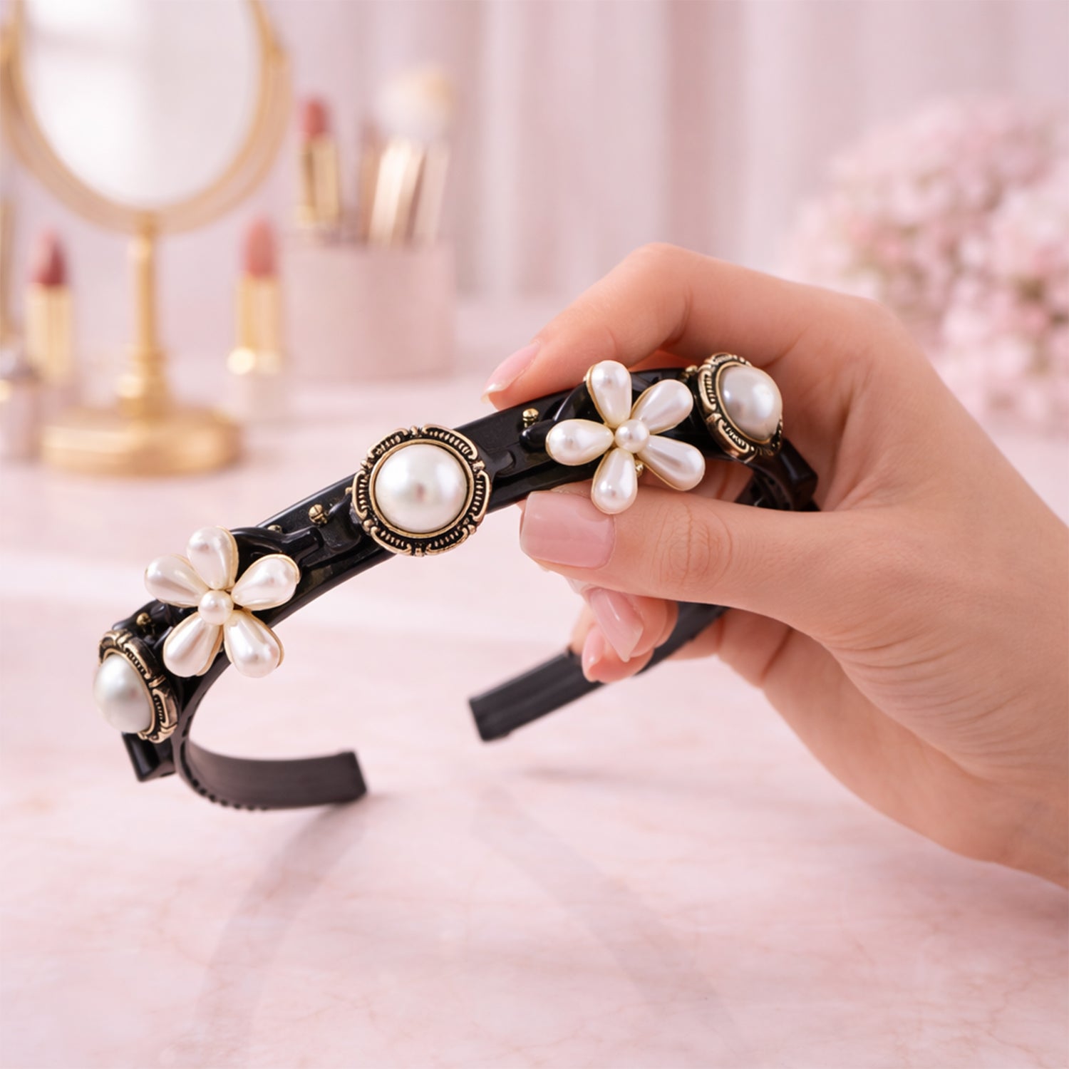 Luxury Pearl Floral Hair Band For Women  Girls (1 Pc)