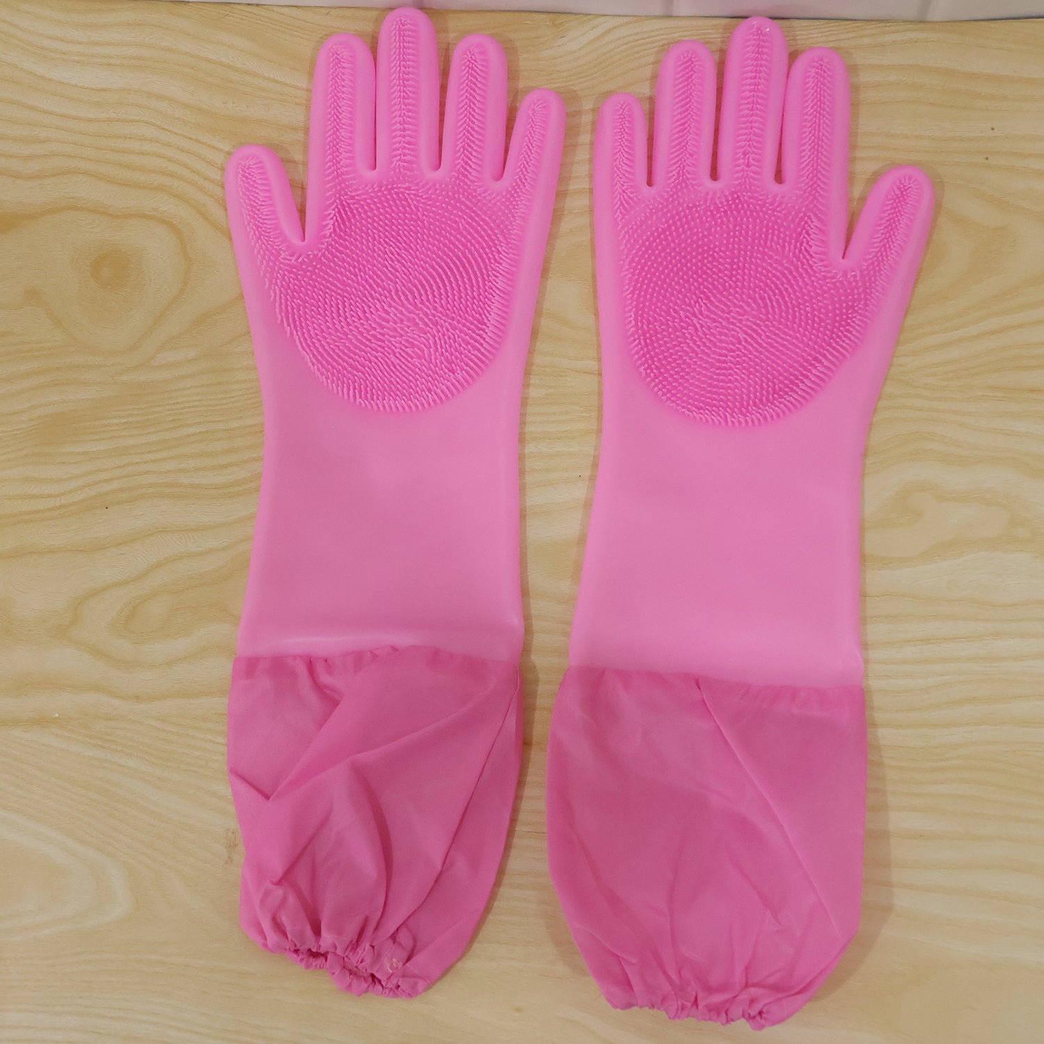 Long Cuff Silicone Scrubber Cleaning Gloves For Kitchen And Home Use (1 Pair Set)