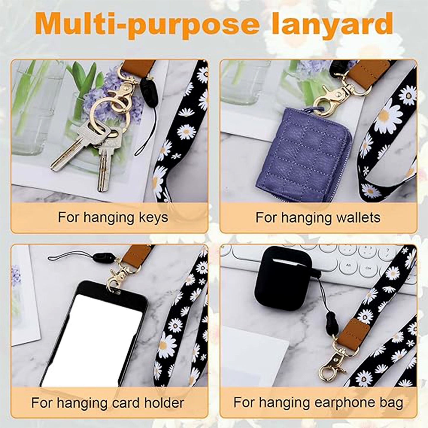 Floral Print Neck Lanyard Strap With Clip Hook  Mobile String (1 Pc)