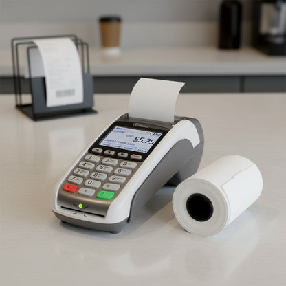 Wukusy thermal label roll for barcode printing, 57x34 cm, with blank white labels ready for barcode labels.