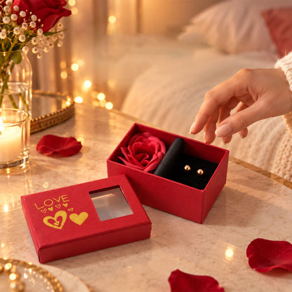 Wukusy rose flower ring in a jewelry gift box with display window showcasing the elegant rose design and jewelry presentation.