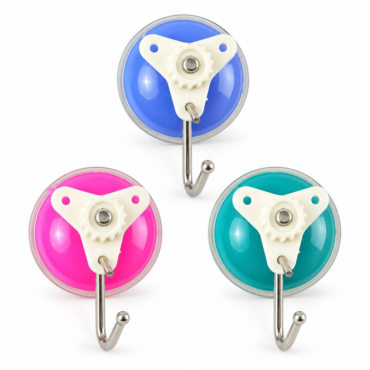 Wukusy suction cup snap wall hooks, 3-piece set for bathroom and kitchen storage