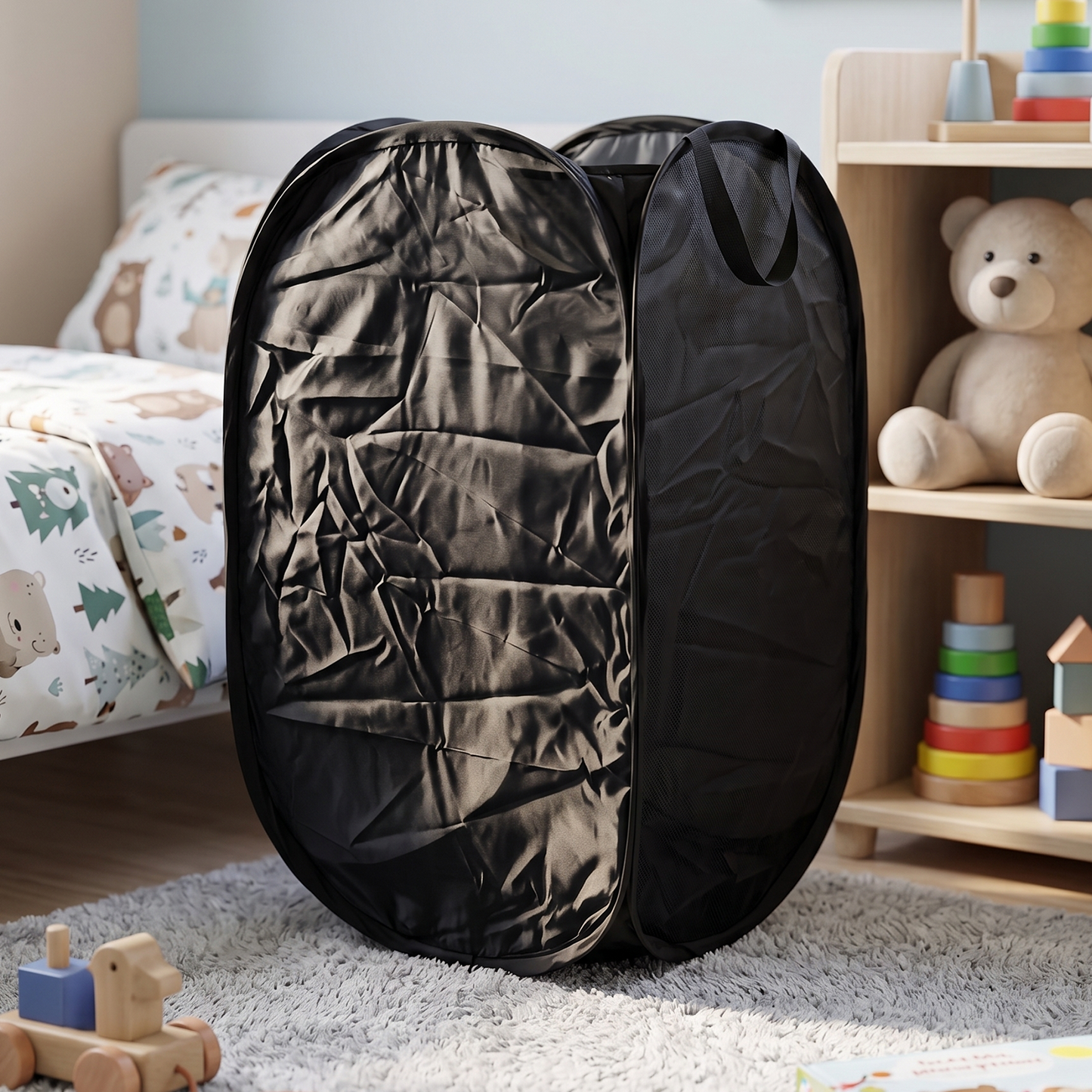 Premium Foldable Laundry Basket Solid Fabric Clothes Hamper (1 Pc 37x37x60cm)