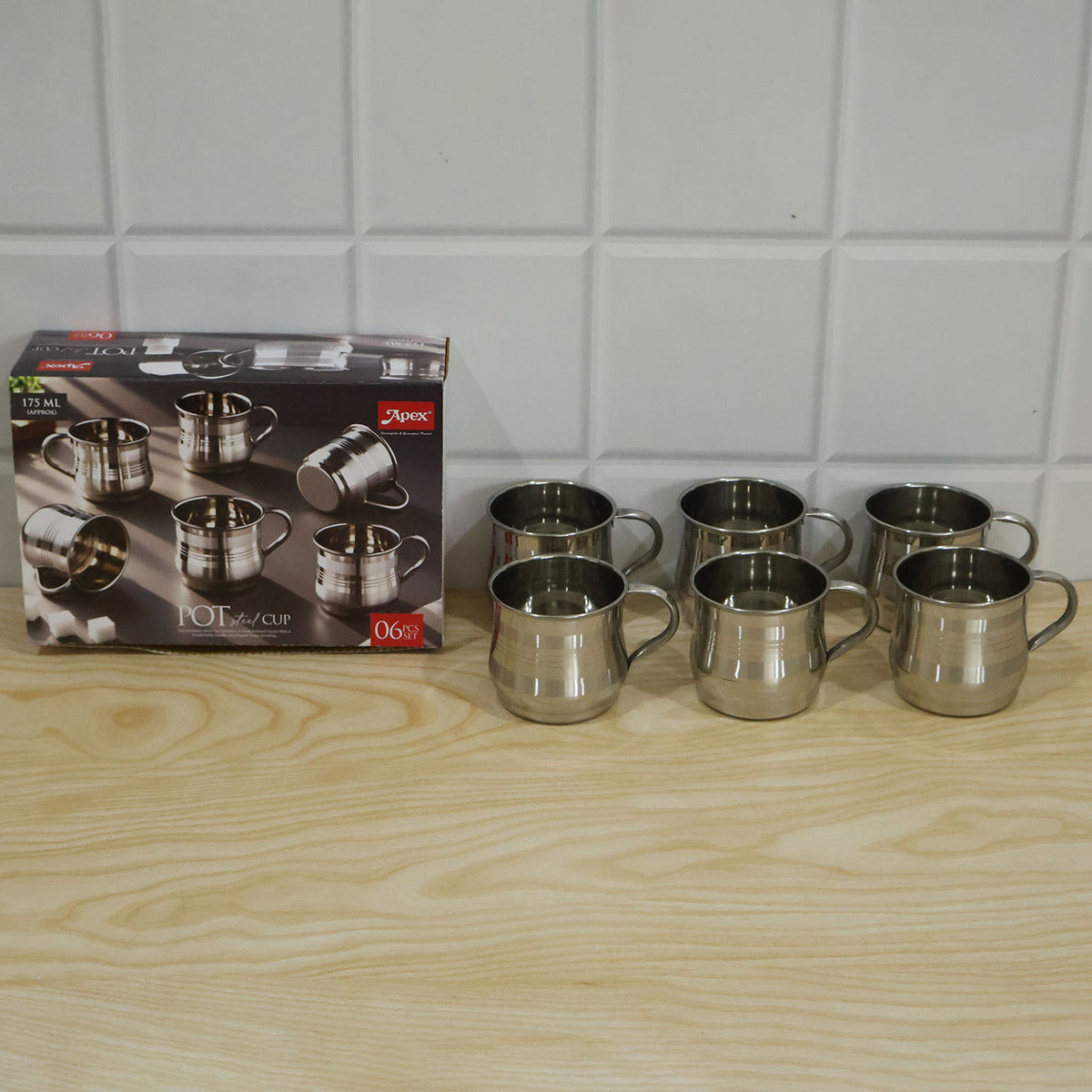 Wukusy stainless steel tea coffee cups with handles, 6-piece 175 ml set for home use