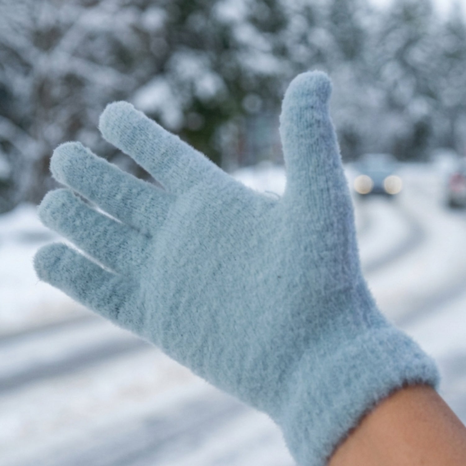 Pair of Wukusy ultra soft fleece winter gloves for men and women, showing cozy, warm fabric and snug fit for cold weather.