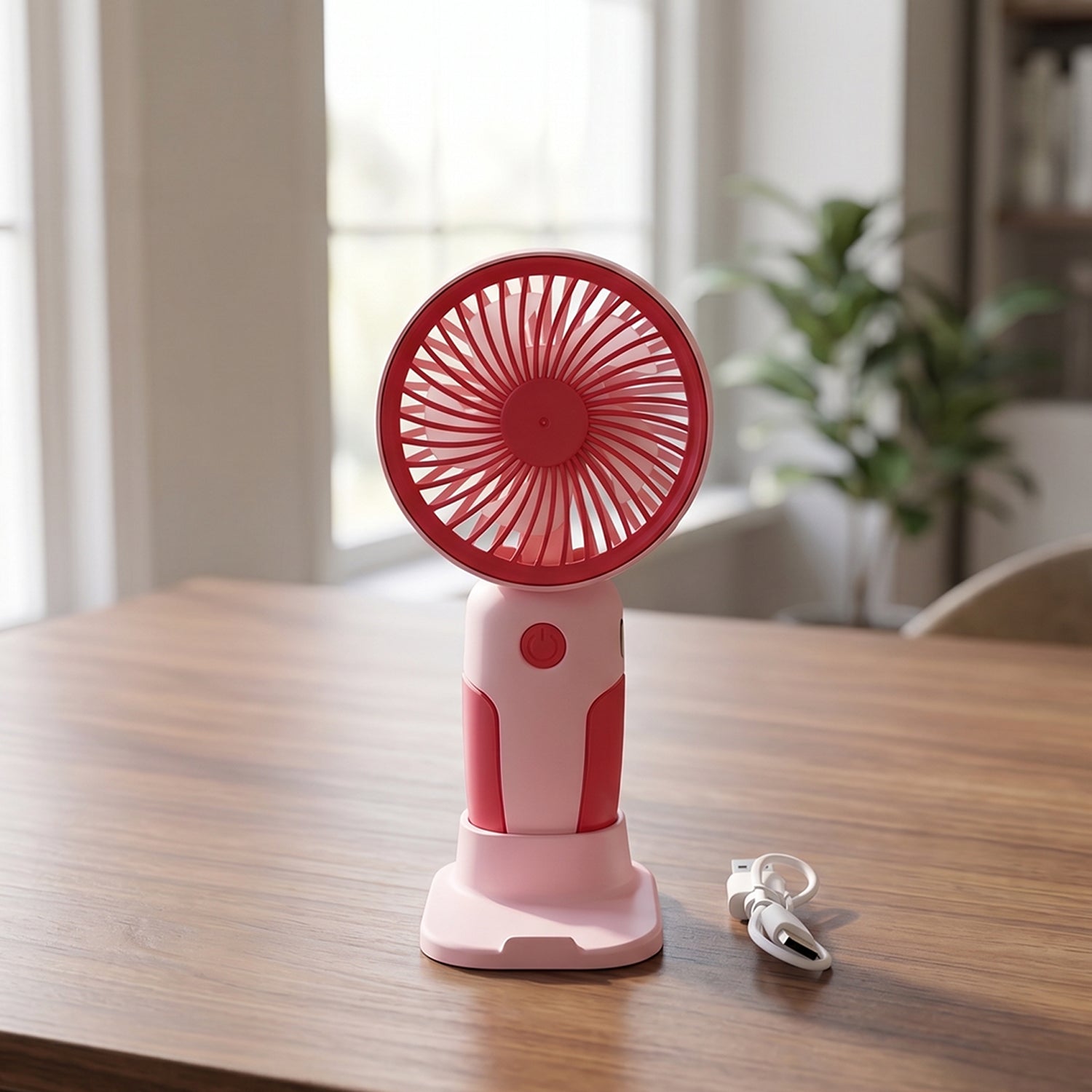 Wukusy mini handheld rechargeable personal fan with stand, portable USB desk fan, compact and lightweight for personal cooling.