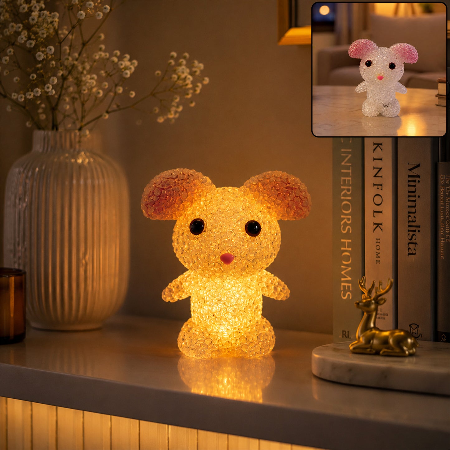 Wukusy cartoon-shaped LED night lamp with crystal texture, glowing softly in a mix design shape for children's room decor.