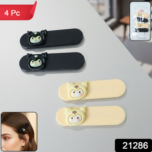 Set of four cute cartoon character decorative hair clips by Wukusy, featuring colorful, playful designs for girls' hairstyles.