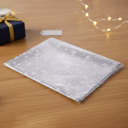 Silver decorative gift wrapping paper sheets from Wukusy, showcasing shiny, metallic finish and elegant design, 20 sheets per packet