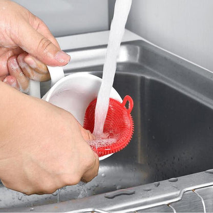 Wukusy silicone dish scrubber sponge, mildew-free, heat resistant, non-stick, ideal for cleaning dishes and cookware.