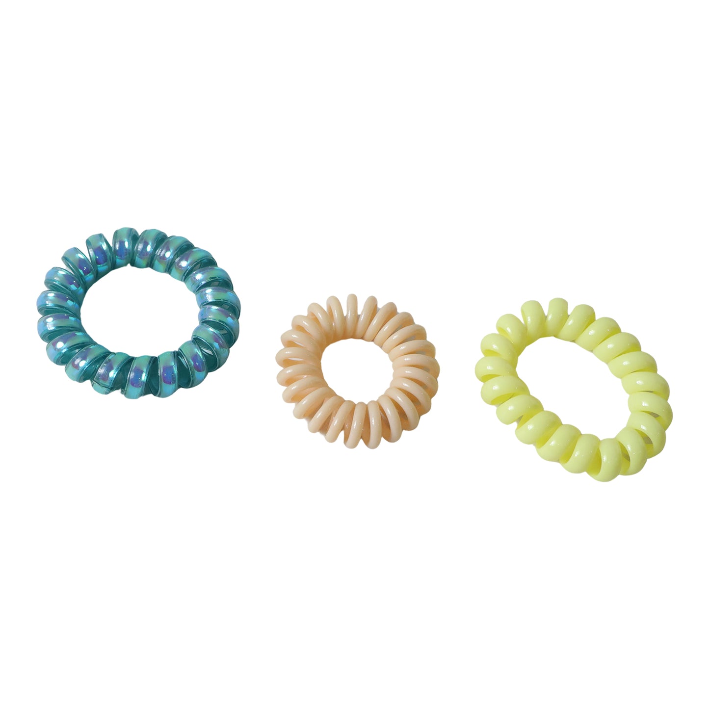 Wukusy premium mix color telephone wire hair band wrapped around hair, showcasing vibrant multicolor elastic hair accessory.