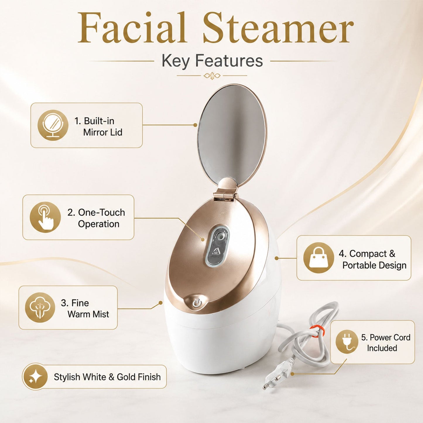 Electric Facial Steamer With Mirror For Deep Cleansing Hydration And Home Spa
