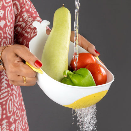 Plastic Rice Pulses Fruits Vegetable Noodles Pasta Washing Bowl And Strainer (2 Pc)