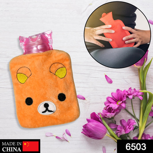 Orange Panda small hot water bag with cover by Wukusy, used for pain relief, muscle warmth, and menstrual cramps.