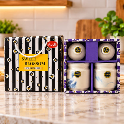 Ceramic Storage Jar Set With Lids For Tea Sugar And Kitchen Spices (2 Pc)