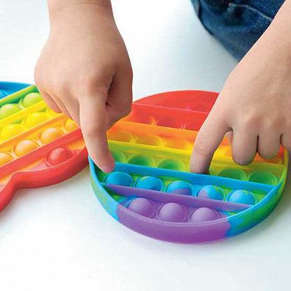 Wukusy 4755 Mix Pattern Rainbow Push Pop Bubble Fidget Toy, colorful silicone sensory toy with various rainbow designs.