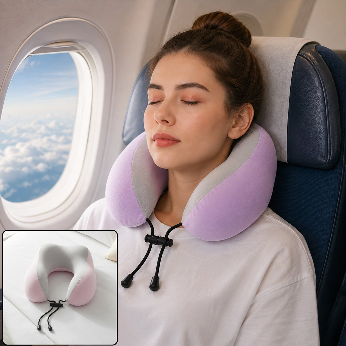 U Shaped Travel Neck Pillow With Ergonomic Support For Flights And Travel (1 Pc)