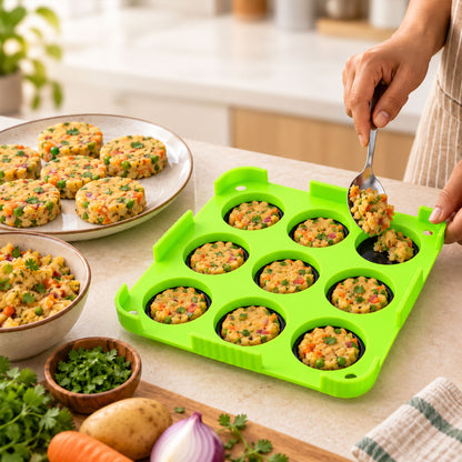 Wukusy 9-cavity cutlet and aloo tikki maker mould with removable base inserts