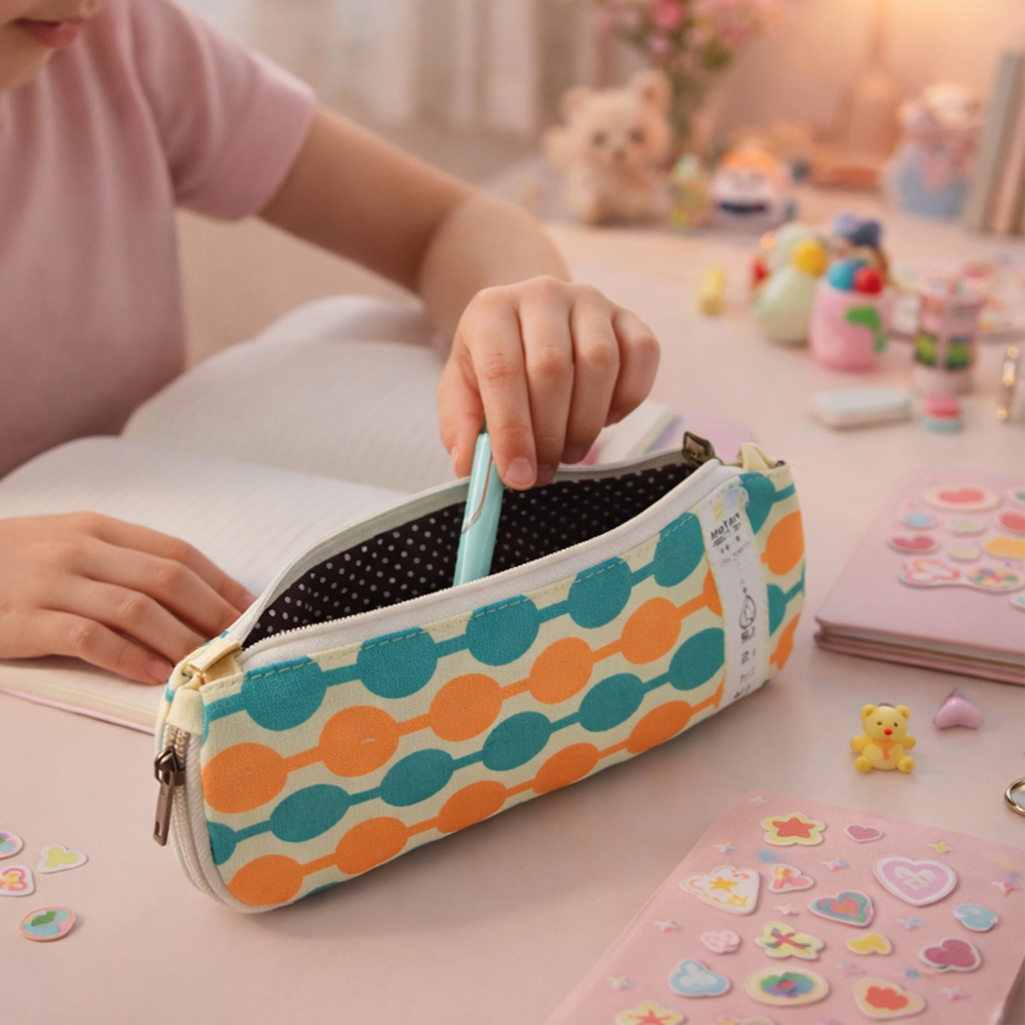 Stylish Multi-color Geometric Printed Pencil Pouch (1 Pc)