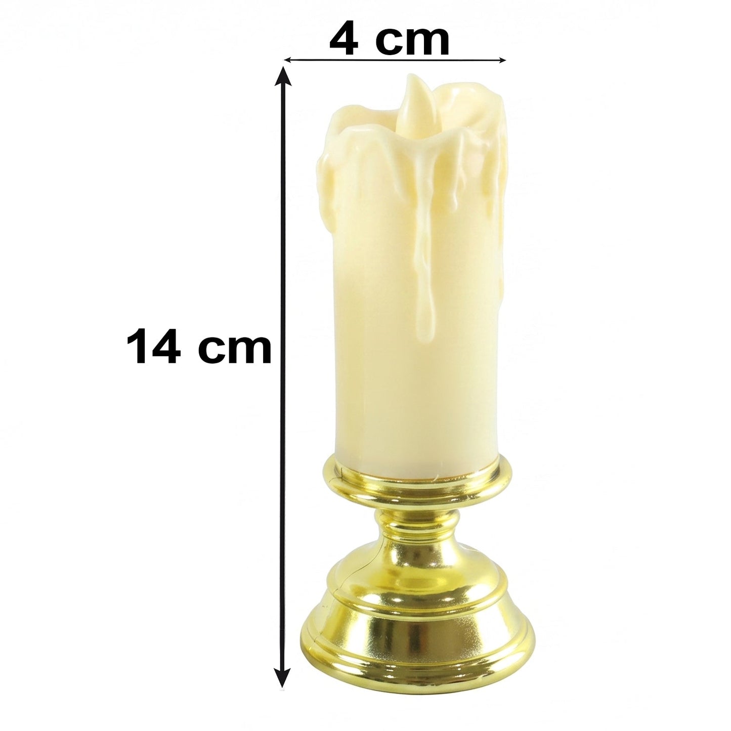 Set of three plastic flameless LED candles with pedestal stands from Wukusy, ideal for decorative home or event displays.