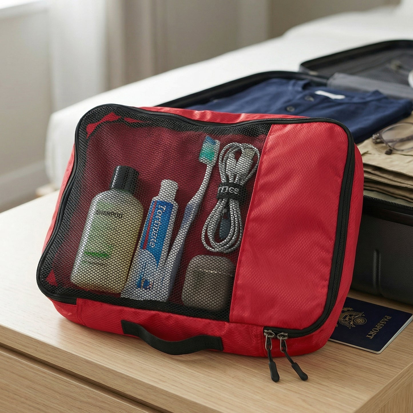 Wukusy 4-in-1 travel organizer packing cubes set with four fabric storage bags for efficient packing and organization.