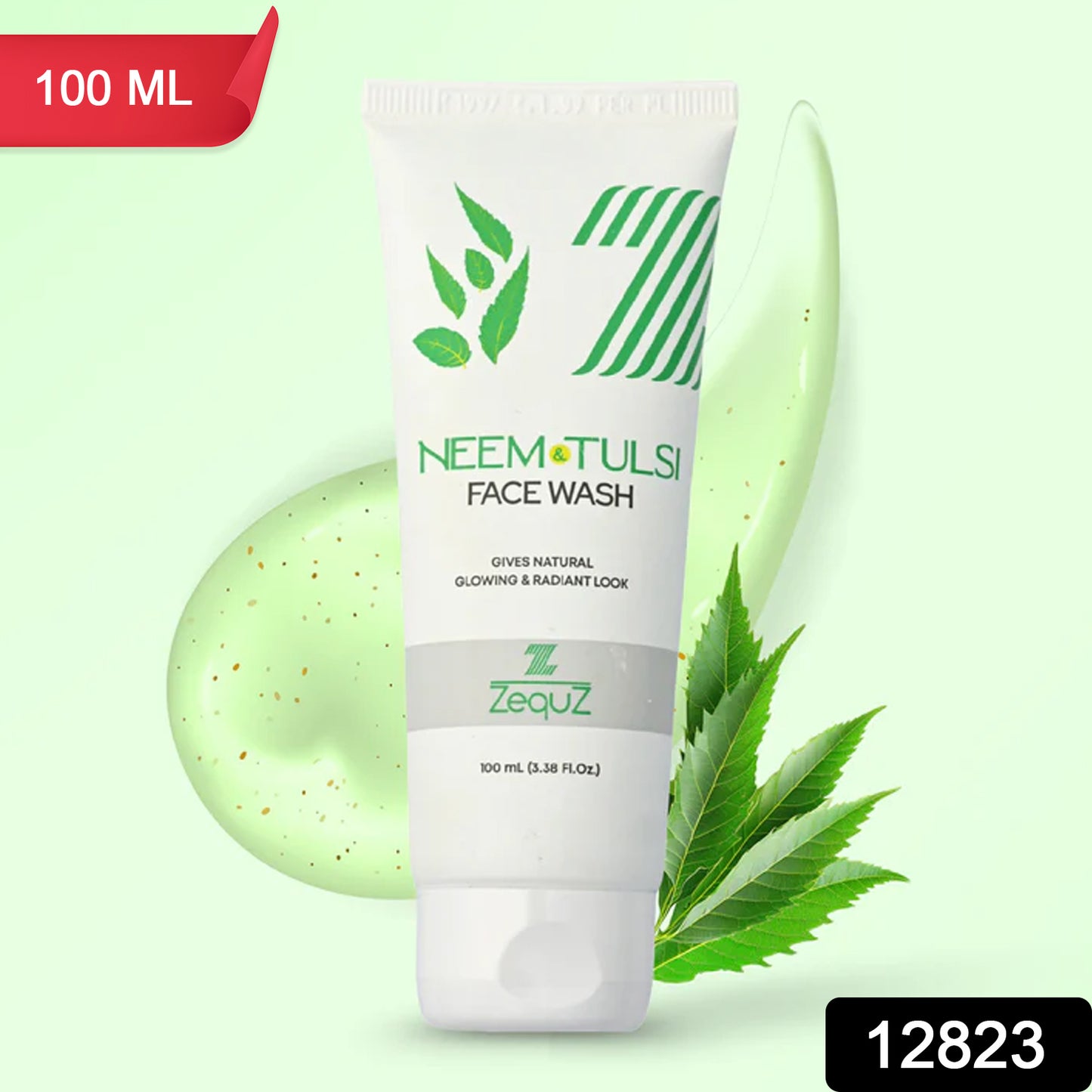 Wukusy Zequz Neem Tulsi Face Wash in 100ml bottle, natural skincare product for cleansing and refreshing skin.