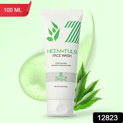 Wukusy Zequz Neem Tulsi Face Wash in 100ml bottle, natural skincare product for cleansing and refreshing skin.
