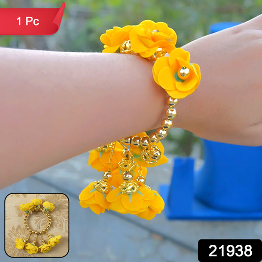 Traditional Haldi Kada bracelet by Wukusy, featuring intricate gold-tone design and detailed craftsmanship for Pooja rituals.