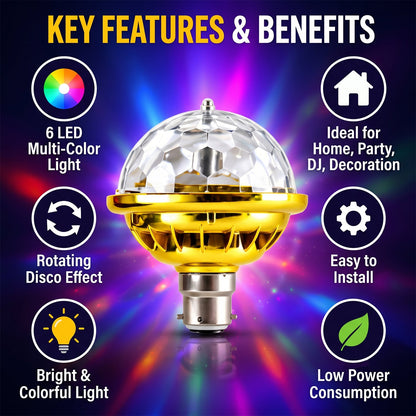 Rotating Multicolour Led Disco Party Bulb With B22 Base For Home (1 Pc)