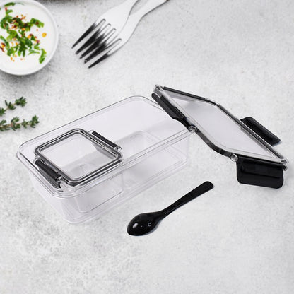 Wukusy plastic kitchen storage containers with air seal lock lids, 800ml big and 250ml small sizes with a spoon included.
