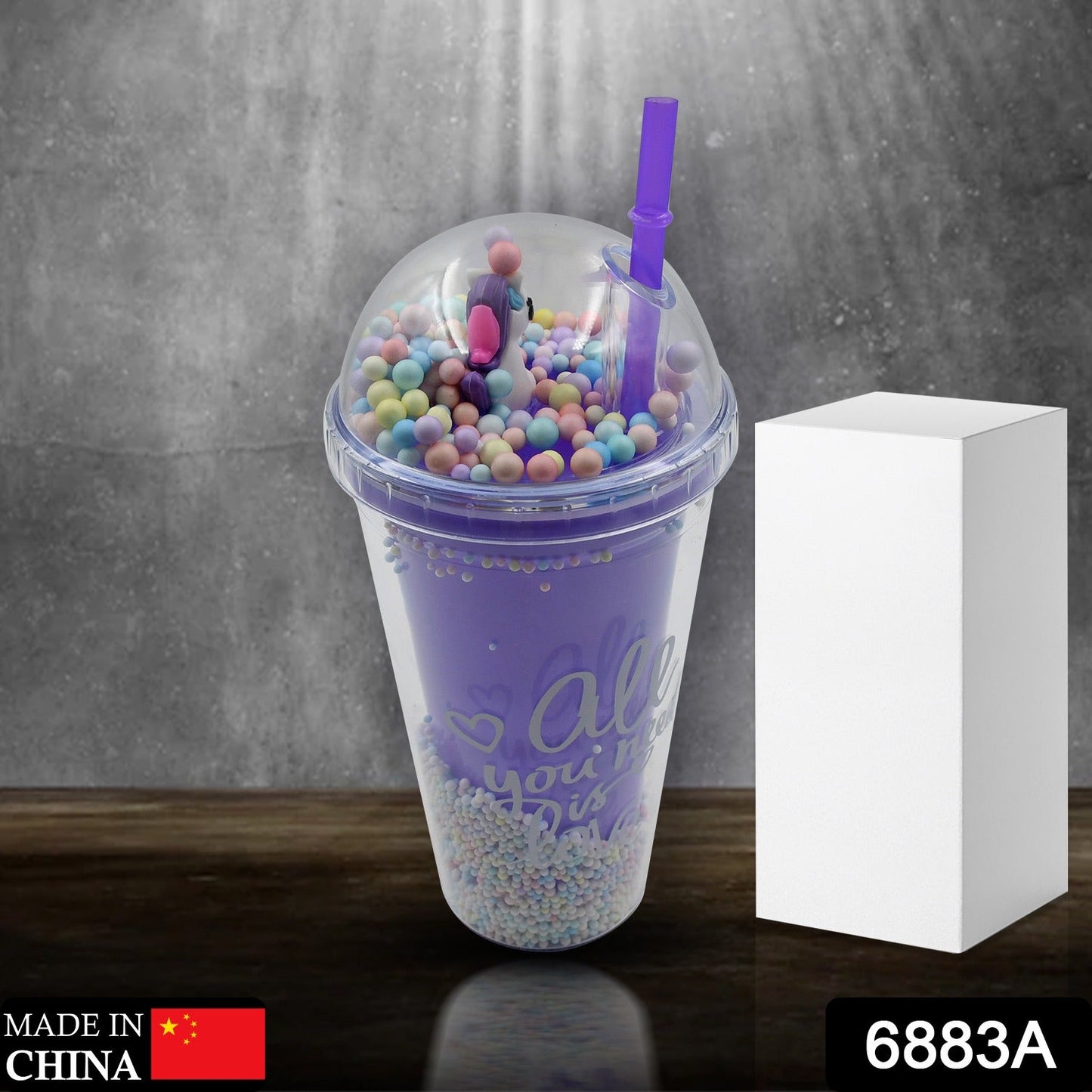 6883a Design Printed Sipper Bottle With Toy Led Glow Light Double Wall Sipper Glass Water Bottle  Sipper Bottle With Straw For Girls And Kids For Boys And Girls Schooltuitiongym (Pack Of 1)
