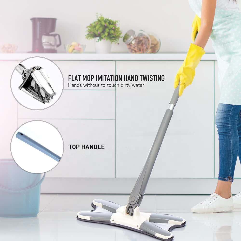 Wukusy 4874 X Shape microfiber flat mop with flexible 360° head, wet and dry cleaning, includes super-absorbent microfiber pad