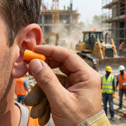 Wukusy soft foam noise reduction ear plugs with storage case, four pairs, shown in a compact black case for travel and noise protection.