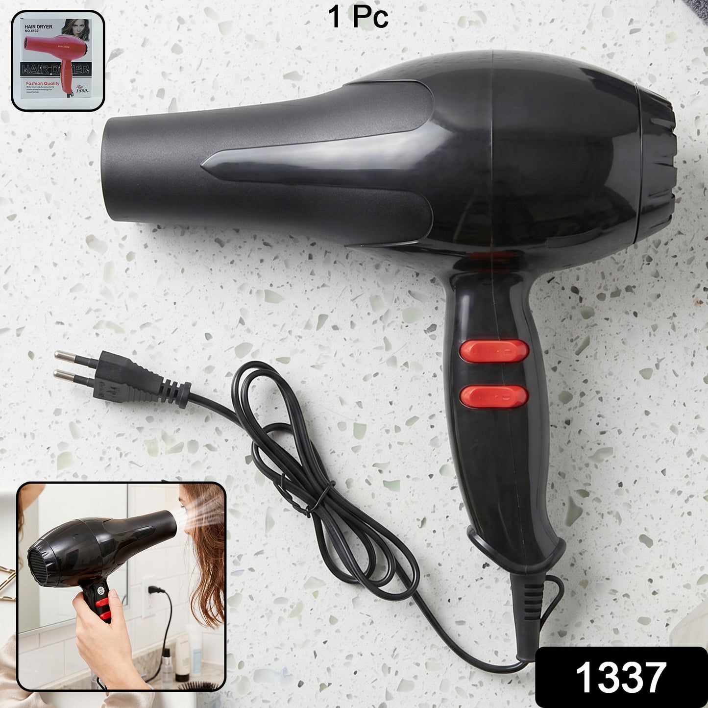 Wukusy portable compact hair dryer with hot and cold air setting, ideal for home or travel salon use, shown with a sleek design.