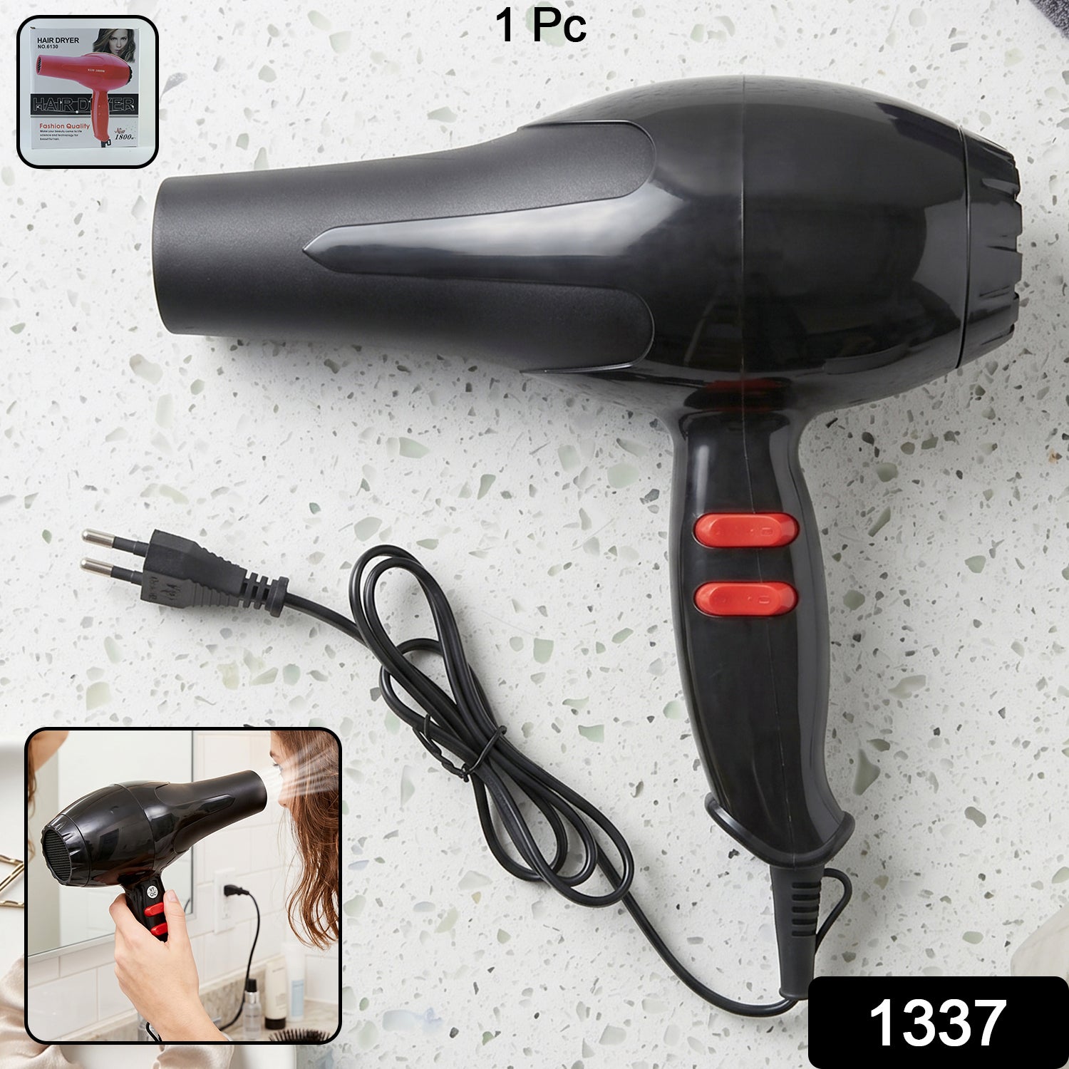 Wukusy portable compact hair dryer with hot and cold air setting, ideal for home or travel salon use, shown with a sleek design.
