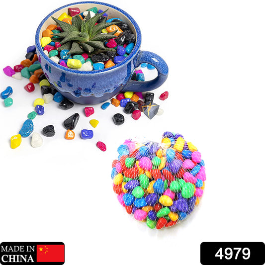 Colorful decorative stones and pebbles for garden vase fillers by Wukusy, showcasing vibrant multicolor stones in a clear container.