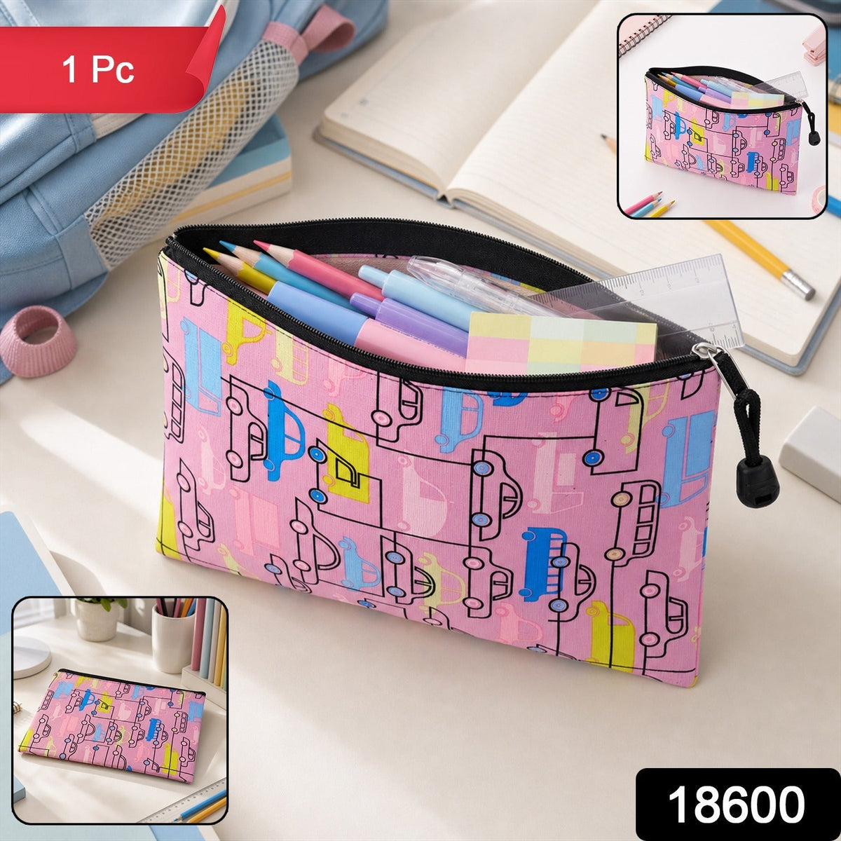 Car Print Pencil Zipper Pouch  Spacious  Durable For Kids