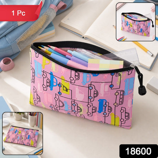Car Print Pencil Zipper Pouch  Spacious  Durable For Kids