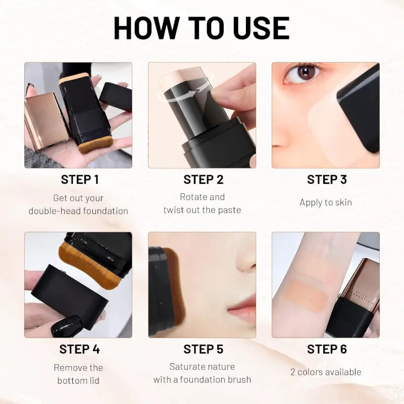 2 in 1 Luxury Anti-Wrinkle Foundation Stick, Long-Lasting Double Head Foundation Make Up Stick with Brush, (Natural, 1 PCS)