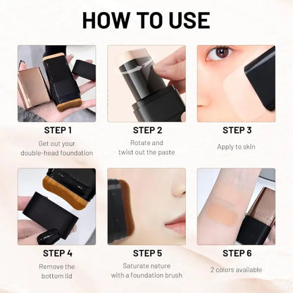 2 in 1 Luxury Anti-Wrinkle Foundation Stick, Long-Lasting Double Head Foundation Make Up Stick with Brush, (Natural, 1 PCS)