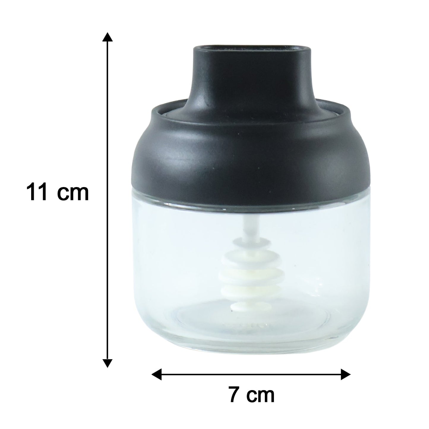 Round Glass Jar Oil And Honey Dispenser With Dipper 280 Ml For Home Kitchen (1 Pc)