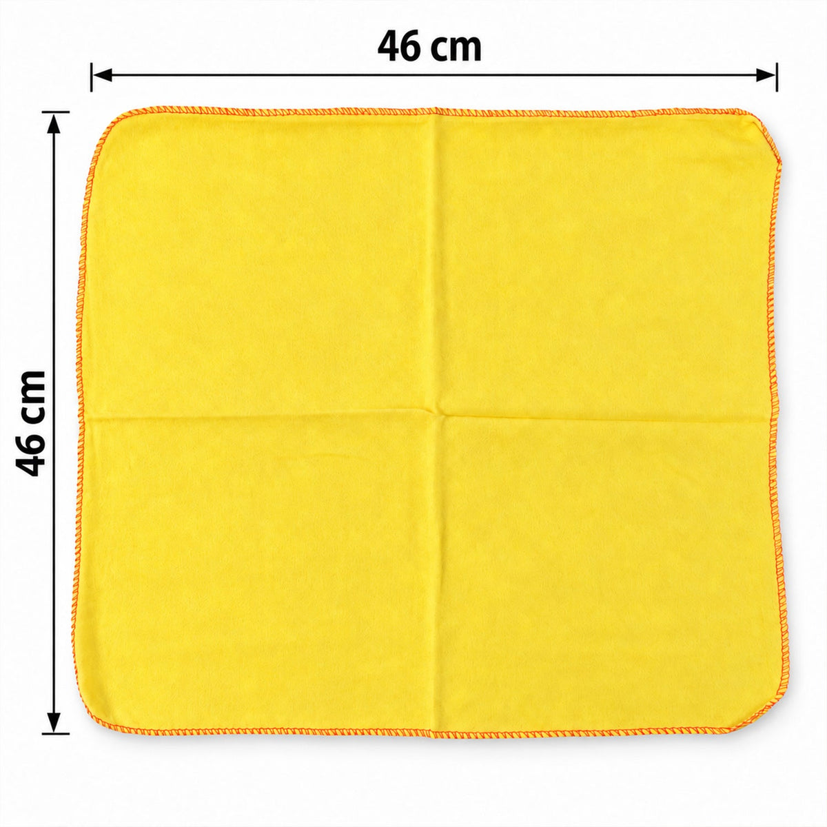 Yellow cotton duster cloths for home and kitchen cleaning, 3-pack, 46x46 cm, by Wukusy, shown in a clean, organized setting.